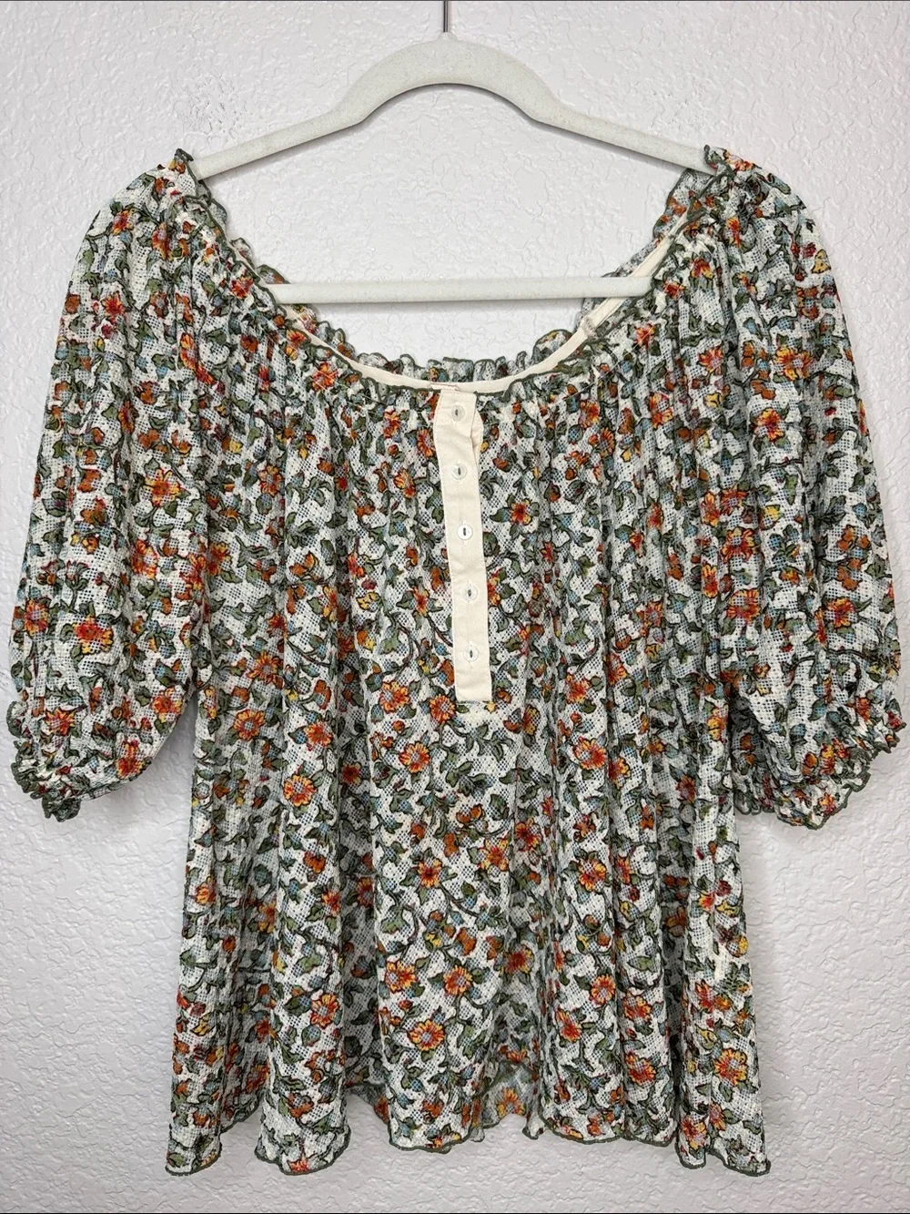 Free People Astra Peasant Top Floral Daisy Medium Summer Lightweight - Picture 2 of 8